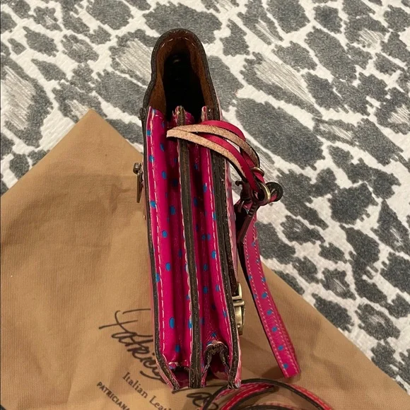 Patricia Nash Pink & Blue Polkadot Leather Purse Pinnacle Pushlock Crossbody Bag - Picture 13 of 17